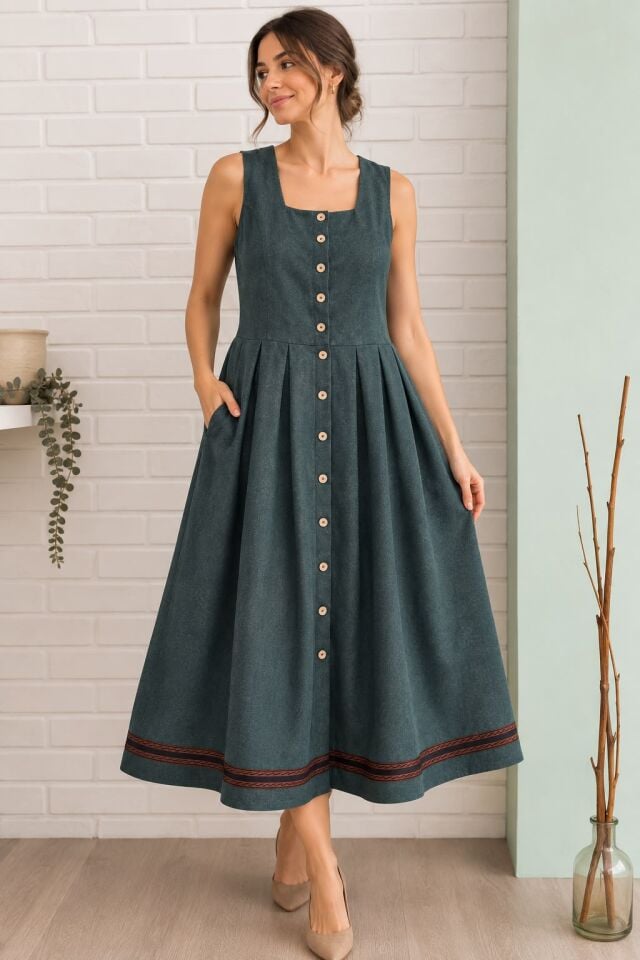Anne-Kız Kolsuz Dirndl Pazen Fiona Elbise