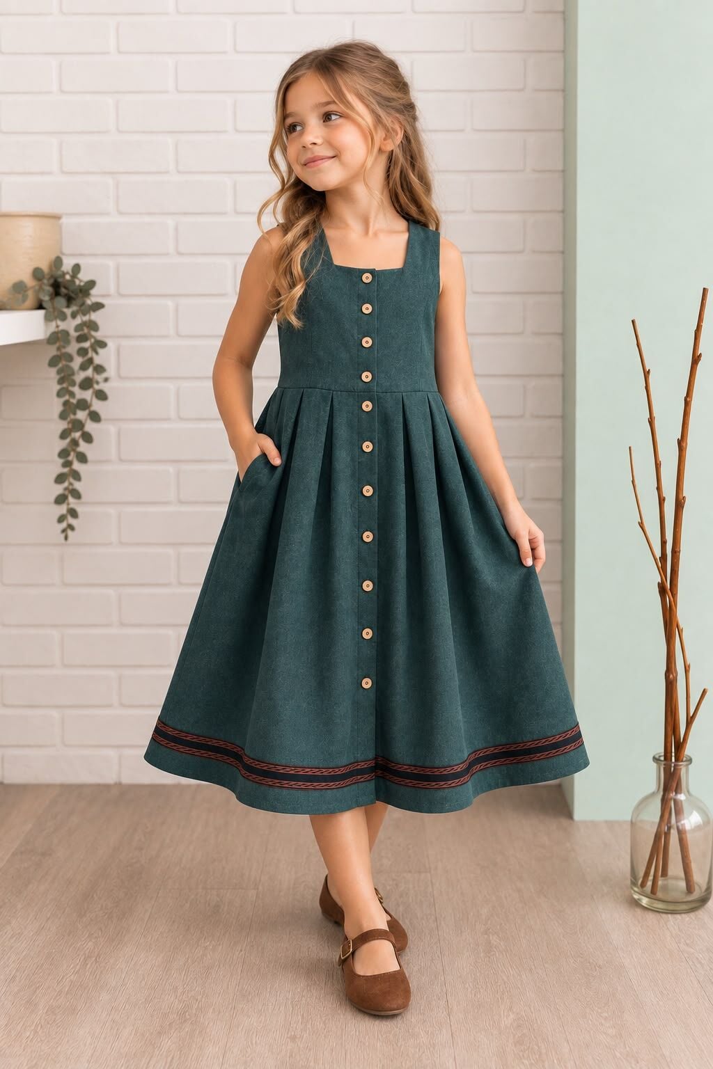 Anne-Kız Kolsuz Dirndl Pazen Fiona Elbise