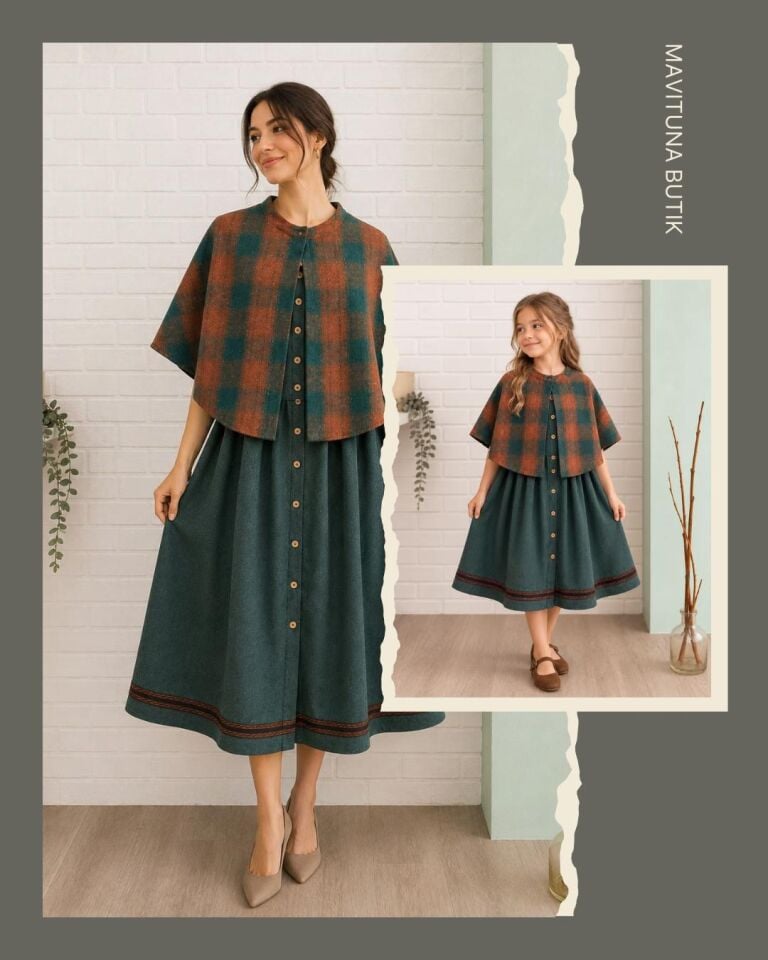 Anne-Kız Pelerinli Kolsuz Dirndl Pazen Fiona Elbise