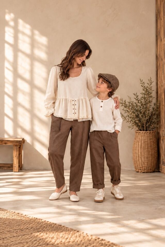Havuç Kesim Pantolon Şilebezi Bluz-Shirt Anne-Oğul Takım