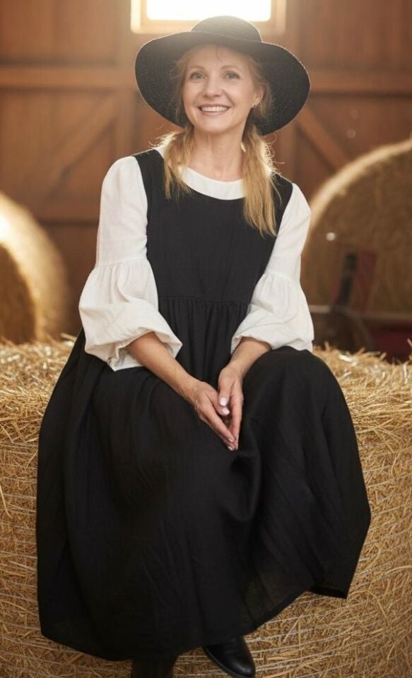Balon Kollu Önlüklü Vintage Şilebezi Amanda Kadın Elbise