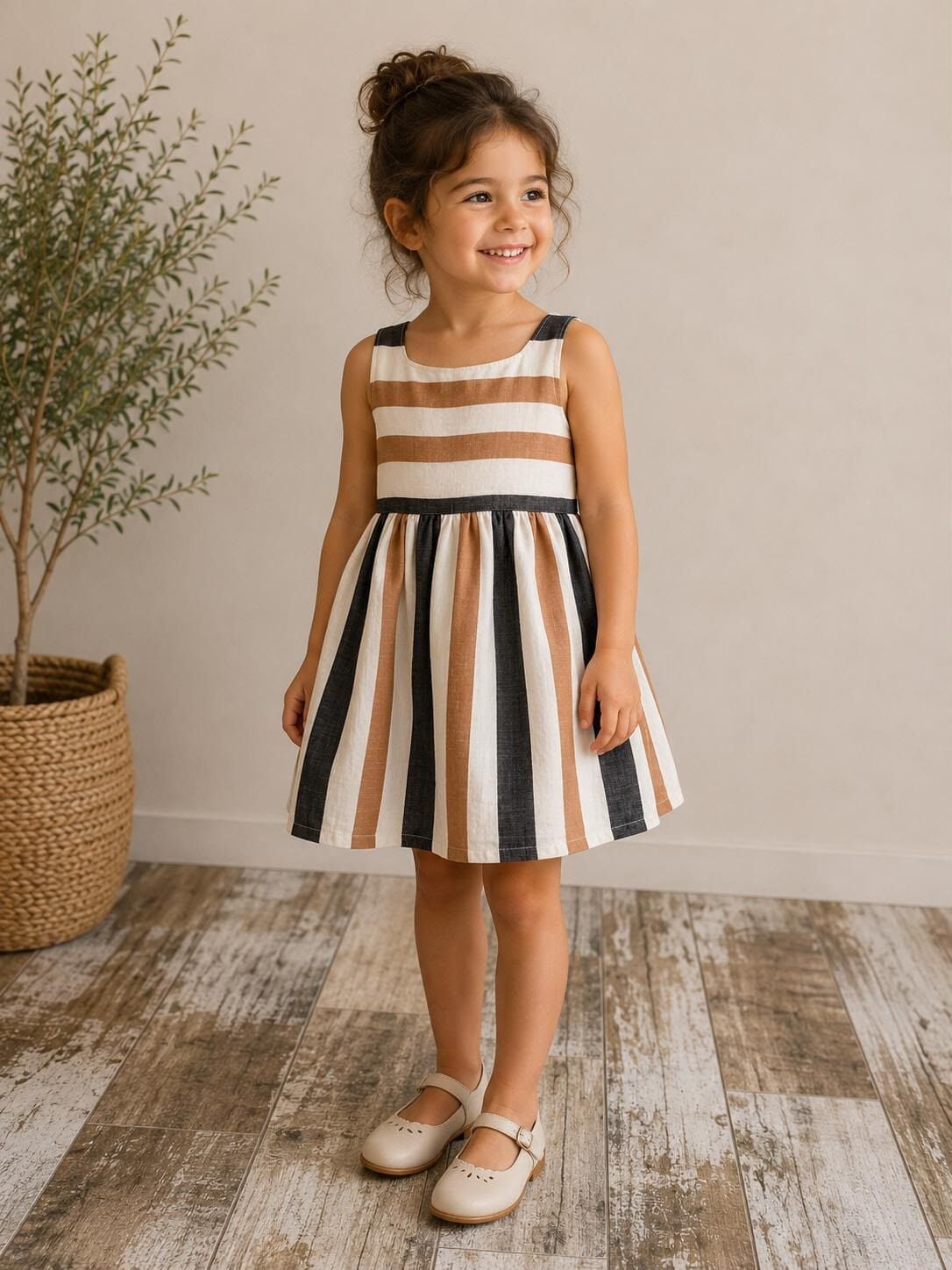 Robalı Pamuk Kız Çocuk Elbise